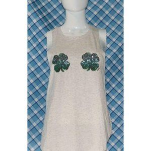 Pink Victoria's Secret  Bling Sequin Sleeveless St. Patrick's Day Tee XS Grey